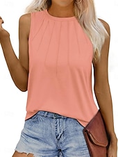 olcso Egyszerű ujjatlan felső-Női Camisole Tank Top Tömör szín Napi Alkalmi Ujjatlan Terített nyak Normál felsők Napi Fekete Arcpír rózsaszín Lóhere Szürke Nyár