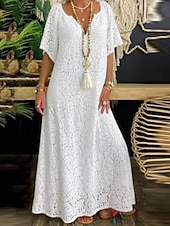 abordables Robe Simple-Robe Maxi Femme Robe A Ligne Uni Vacances Décontractée Boho Extérieur Sortie Ajustement Normal Graphique Manches Courtes Col V Noir Blanc Bordeaux Été