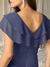 abordables Robes pour invitées de mariage-Robes de fête pour invité de mariage A-Line robe élégante longueur de sol à manches courtes décolletée en V en chiffon avec plis et volants