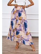 abordables Jupes en mousseline-Femmes Jupe Mode Maxi Taille Basse Jupes Teinture par nouage Plissé Imprimé Micro-Élastique Vacances Décontracté Quotidien Violet Été Polyester