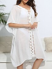 abordables Robes de plage-Maillots de Bain Femme Couverture Robe de Bain Maillot Boutons Vacances Plage Tenue Couleur Unie Col en V Manches Courtes Maillots de Bain