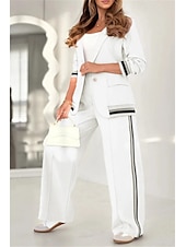 ieftine Blazere și costume-Seturi elegante de modă pentru femei pantaloni de stradă costume de blazer cămașă cu mânecă lungă guler dungi exterior lucru negru alb maro vară regular fit