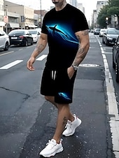 cheap Men&#039;s Printed Tees sets-Men&#039;s animal print 2pcs Tees sets Summer Tops Short Sleeve Short Pants Crew Neck Streetwear Sport Casual Sport Casual Daily 3D Print Summer Black