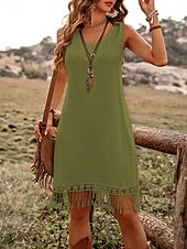 abordables Robe Simple-Robe mini femme robe d&#039;été en couleur unie décontractée quotidienne ajustement régulier graphique sans manches col rond vert armée bleu marine marron été