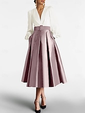 economico Abiti da cocktail-Abiti da cocktail A-Line matrimonio sulla spiaggia abito elegante ospite matrimonio tea lunghezza maniche lunghe collo a V raso con abiti arricciati