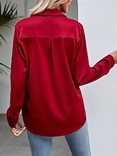 economico Top Semplici da Donna-Camicia da Donna Blusa Button Down Colore Pieno Elegante Casual Manica Lunga Camicia Button Down Blusa Colletto Regular Tops Giornaliera Bottoni Nero Bianco Vino Blu Cielo Estate Primavera