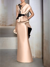 abordables JAUNE-Robe de soirée fourreau élégante robe formelle invitée à un mariage longueur sol manches courtes décolleté en V en satin avec volants broderies et appliqués 2025