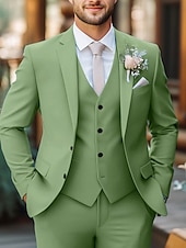 economico Abiti da matrimonio-Completi da matrimonio estivi da uomo in cielo blu sagomato a tinta unita a 3 pezzi con abbottonatura singola a due bottoni