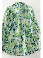 economico Camicie-Per donna Camicia Abbottonare Camicia in cotone e lino Blusa Fiore Elegante Moderno Manica Lunga Scollo a V Top Regolari Ferie Uscire Bottoni Stampato Verde Estate