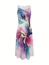 ieftine Rochii florale-Pentru femei Rochie Maxi Rochie de Vară Rochie de vară Casual Zilnic Concediu Plajă Potrivire Largă Grafic imitație de marmoră Fără manșon Stil Nautic Roz Îmbujorat Vară
