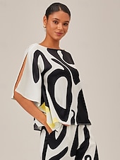economico Bluse e camicie-camicia in raso di seta manica ungherese camicetta grafica fluida