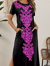abordables Robe Boho-Femmes Robe Midi Robe T-Shirt Robe d&#039;été Occasionnel Quotidien Coupe régulière Graphique Tribal Manche Courte Col ras du cou Blanche Bleu Violet Vert Été