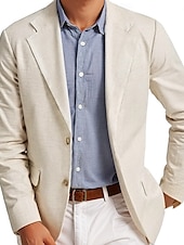 abordables Blazer de lino-Blazer de lino para hombre moda casual verano blazer de color sólido beige corte estándar de un solo botón y dos botones
