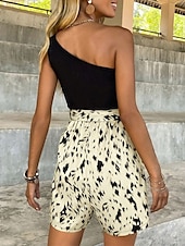 abordables combinaisons formelles-Femmes Normal Combishort Streetwear Imprimé Sans manches Une Épaule Patchwork Cordon de serrage Rue Quotidien Coupe régulière Bleu Vert Abricot Été