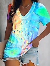 levne Tričko s batikou a gradientem-Ženské T Tričko Letní Topy Tie Dye Tropický Roztomilý Havajský Bez Rukávu Krátký Rukáv V Výstřih Běžné Topy Denní Potisk Růžová Modrá Fialová Zelená Léto Jaro
