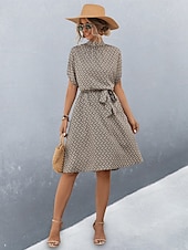 preiswerte Kunst &amp; Design Kleid-Damen Midikleid Figurbetontes Kleid Lässig Täglich Normale Passform Grafik Karomuster Kurzarm Hoher Ausschnitt Schwarz Braun Sommer