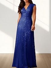 abordables Robes pour invitées de mariage-Robes de Mariée Invité Sirène  Trompette Robe Élégante Invité de Mariage Longueur de Sol Sans Manches Col en V Pailletée avec Paillettes