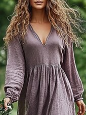 preiswerte Ausgefallene Kleider-Damen Langes Kleid Maxikleid Freizeitkleid Sommerkleid Boho-Kleid Tribal Urlaub Täglich Normale Passform Einfarbig Langarm V Ausschnitt Blau Purpur Sommer