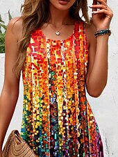 cheap Art&amp;Design Dress-Women&#039;s Mini Dress Sundress A Line Dress Tank Dress Off The Shoulder Dress Vacation Casual Boho Party Street Holiday Regular Fit Ombre Graphic Stripe Sleeveless U Neck Orange Summer