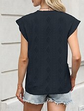 abordables T-shirt uni-T-shirt pour femmes unicolore mode élégante moderne manches courtes col rond hauts réguliers quotidiens week-end œillets noir blanc rose vert été printemps
