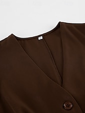 abordables Ensembles chemisiers pour femmes-Femmes Actif Chemisier Ensembles de Pantalons Sans manches Col en V Couleur Unie Dubbele Rij Knopen Date Week-end Marron Été Coupe régulière
