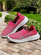 お買い得  レディーススニーカー-女性用スリッポンスニーカー - 通気性のある織りデザインと快適なソールで、春夏のカジュアルなお出かけに最適です。