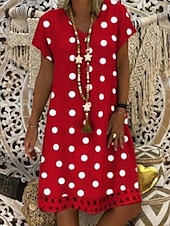 abordables Robes Rayés et Géométriques-Femmes Mini Robe Robe trapèze Occasionnel Extérieur Plage Coupe régulière À pois Manche Courte Col en V Jaune Rouge Violet Kaki Été