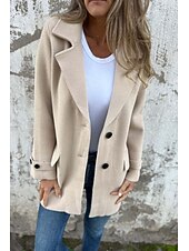 billige Blazere og dresser-Dame Bluse عادي Fritid Langermet Skjortekrage Vanlige topper Daglig Ut på byen Knapper Lomme Svart Kakifarget Aprikos Sommer