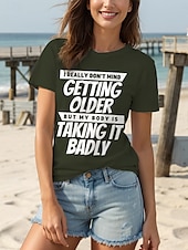 abordables T-shirt Humor &amp; Citations-Femmes T-shirt Graphique Lettre ancien Élégant Classique Manche Courte Col ras du cou Col rond Hauts Réguliers Quotidien Imprimé Noir Blanche Rouge Bleu Vert Été Printemps