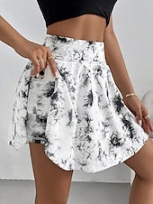 billiga Grafiska kjolar-Kvinnors kort kjol culottes slim mode casual mini hög midja kjolar grafisk tie dye stretchig daglig vit rosa grå sommar stickad polyester