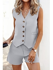 abordables Ensembles chemisiers pour femmes-Femmes Actif Streetwear Chemisier Ensembles de Shorts Sans manches Col en V Couleur Unie Dubbele Rij Knopen Décontracté Quotidien Noir Vert Véronèse Bleu Été Coupe régulière