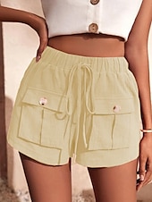 economico Pantaloni in lino e cotone semplici-Per donna Pantaloncini cargo Shorts Moda Atletico Corto Misura del girovita medio Semplice Tasca Elastico in vita Traspirante Confortevole Micro-elastico Sport &amp; Outdoor Abbigliamento quotidiano