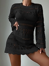 preiswerte Strandkleider-Damen Badeanzüge Cover-Up Badekleid Badeanzug Cut-Out Urlaub Strandmode Einfarbig Rundhals Langarm Badeanzüge