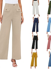 billiga breda ben och hög midja-Dam Brett skaft Byxor Streetwear Kontor Lång Hög midja Slät Ficka Högt snitt Mateial som andas Mjuk Microelastisk Semester Gata Dagliga kläder Svart Vit Gul Rosa Sommar Normal
