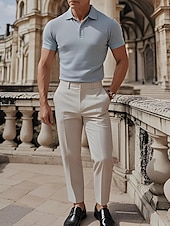 cheap Dress Pants-Men&#039;s Cotton Pants Chinos Slacks Buttons Pocket Plain Comfort Formal Party Work Fashion Classic Style Black White Micro-elastic