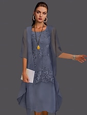 abordables Avec veste-Robe de mère de la mariée à deux pièces pour mariage à la plage invitée de mariage élégant col en V longueur thé chiffon dentelle sans manches vestes avec appliqués 2025 taille personnalisée gratuite