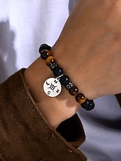 levne Pánské šperky-pánský náramek z tygřího oka a černý matný korálkový náramek s kouzlem – natahovací náramek z přírodního kamene pro cestování, dobrodružství, narozeninový dárek nebo dárek k promoci