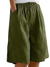 abordables Bermudas-Mujer Pantalón corto pantalones Casual Longitud de la rodilla Cintura Media Plano Bolsillo Cintura elástica Confortable Al Aire Libre Ropa Cotidiana Noche Azul pavo real Albaricoque Marrón Claro