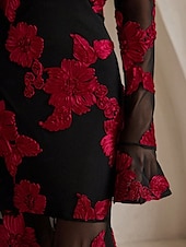 cheap FLORALS-Floral Lace Applique A-Line Evening Gown Elegant Dress Semi Formal Wedding Guest Dress Floor Length Flared Long Sleeve Crew Neck
