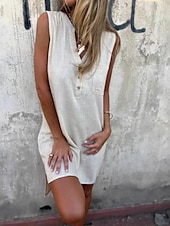 preiswerte Einfaches Kleid-Damen Mini Kleid Sommer Kleid Unifarben Lässig Täglich Reguläre Passform Grafik Ärmellos V-Ausschnitt Schwarz Blau Beige Grau Sommer