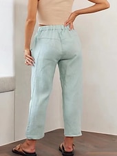economico Pantaloni-Per donna Pantaloni in cotone e lino Pantaloni Eleganti Moda Streetwear Lunghezza intera Naturale Semplice Tasca Design con Coulisse Elastica All&#039;aperto Confortevole Vacanza Uscire Ruggine Blu cielo