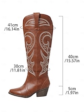 ieftine Cizme Cowboy &amp; Western-cizme de cowboy occidentale de damă cu design brodat – cizme elegante maro cu toc bloc pentru festivaluri de muzică, îmbrăcăminte casual și evenimente în aer liber