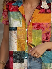 voordelige Dames Strepen &amp; Geometrische Tops-Dames Overhemd Grafisch Geometrisch Vintage Tropisch Dagelijks Korte mouw Kap Overhemdkraag Normale tops Dagelijks Rood blauw Oranje Groen Zomer Lente