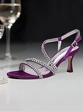 economico cocktail-sandali da donna con cinturino posteriore argentato e dettagli in strass – tacchi a gattino aperti e scintillanti per cocktail serali e ricevimenti nuziali