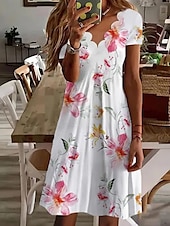 preiswerte Blumenkleid-Damen Minikleid A Linie Kleid Sommerkleid Lässig Täglich Normale Passform Blumen Grafik Kurzarm V Ausschnitt Schwarz Weiß Rosa Blau Sommer