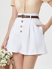 abordables Shorts-Femmes Shorts Slacks Mode Court Naturel Uni Avec Poches Boucle Extérieur Confortable Fête Sortir Abricot Noir Blanche Gingembre Été Coupe régulière