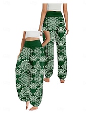 billiga Grafisk linnebyxa i bomull-Dam Linneinspirerade byxor Brett skaft Byxor Etnisk Stil Ledigt Boho Fullängd Hög midja Blommig Paisley Ficka Elastisk midja Tryck Mateial som andas Mjuk Microelastisk Utomhus Yoga Röd Blå Mörkgrön