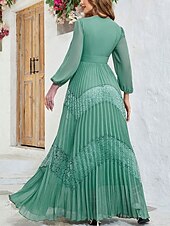 preiswerte Unter 129,99 $-Kleid Mutter der Braut Kleid Elegant V-Ausschnitt Bodenlang Chiffon Langarm in einfarbig