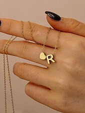 billige Halskjede for kvinner-26 initialer personlig gullhjertebokstavkjede og armbåndsett - utsøkte bokstavsmykker for kvinner og jenter, romantisk gave til eksamen, bursdag eller valentinsdag