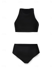 cheap Bikini Sets-Women&#039;s Swimsuits Bikini 2 Piece Briefs Swimsuit Backless Slim Vacation Beach Wear Solid Color Round Neck Sleeveless Bathing Suits